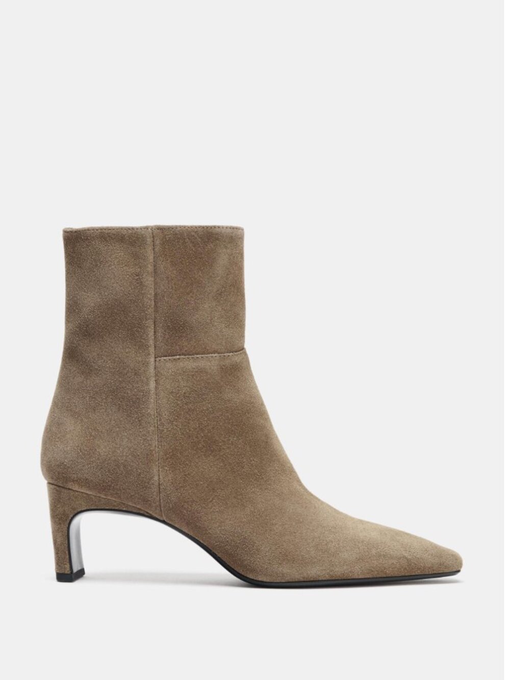 Taupe Kitten Heel Pointed Toe Ankle Boots Zara Split Leather NWT 39 US 8 - Picture 5 of 10